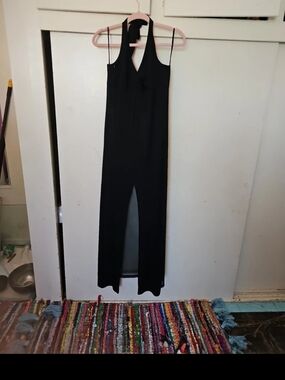 Black Halter Jumpsuit with Front Slit